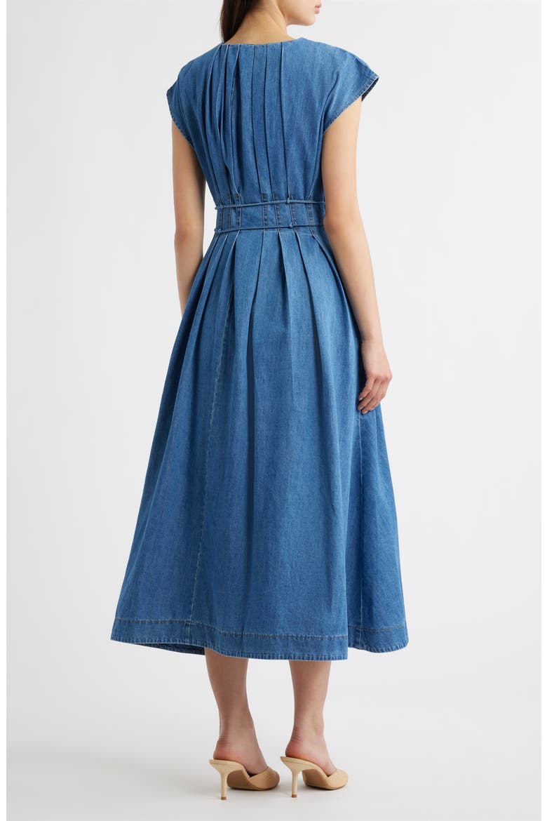 Pleat Denim Midi Shirtdress, Alternate, color, INDIGO