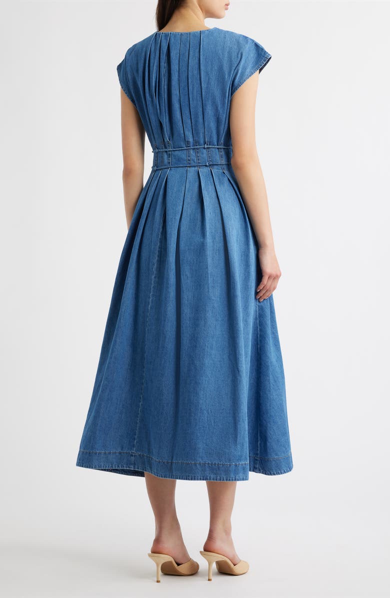 FREEMARKET Pleat Denim Midi Shirtdress, Alternate, color, Indigo