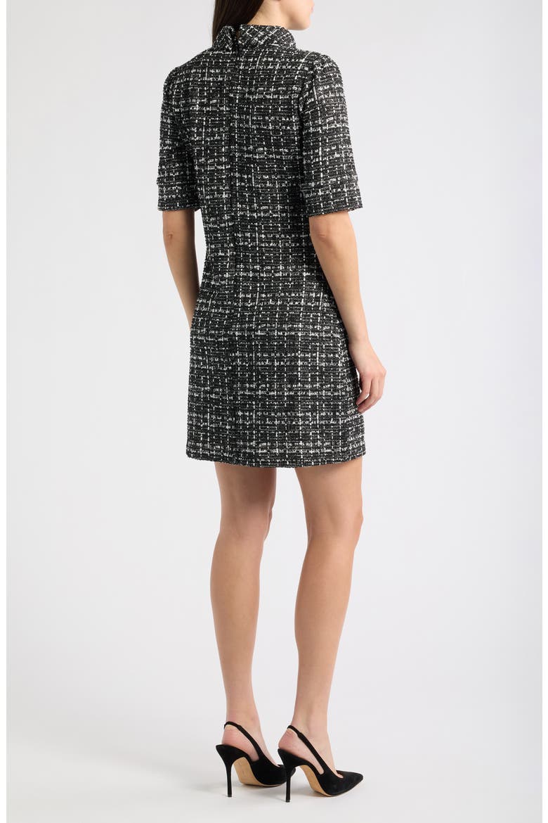 Faux Leather Trim Bouclé Dress, Alternate, color, BLACK MULTI