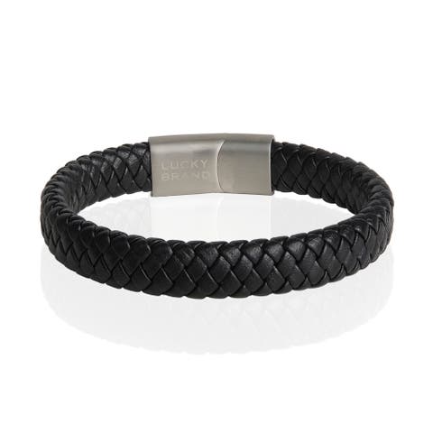 Wide Woven Microfiber Leather Bracelet for Men, 8.25"