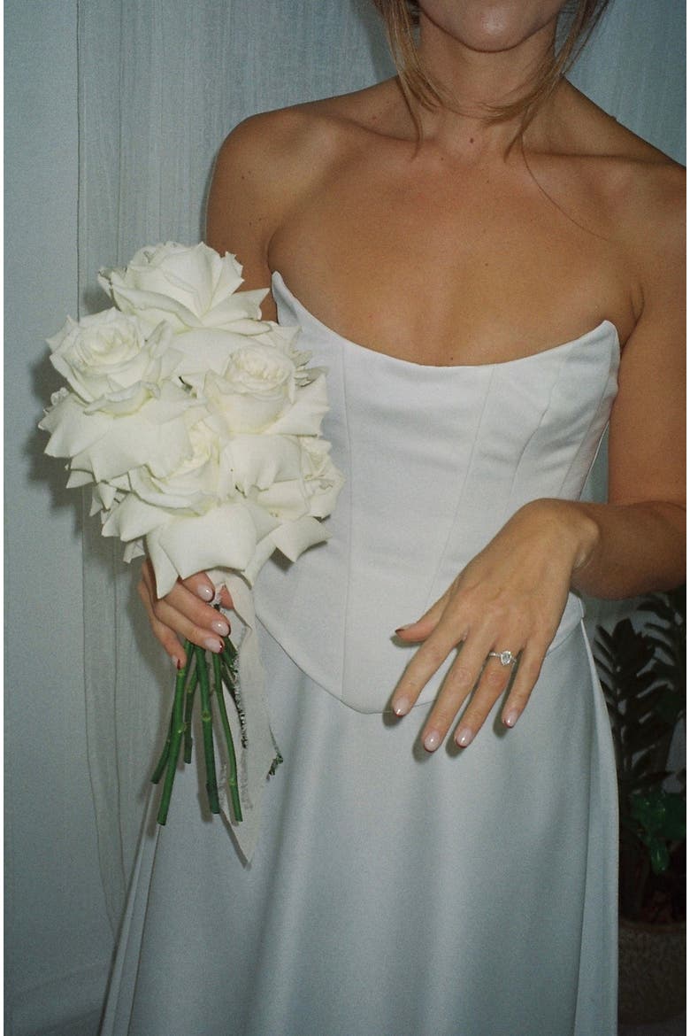 Bandeau Satin Corset Dress, Alternate, color, Ivory