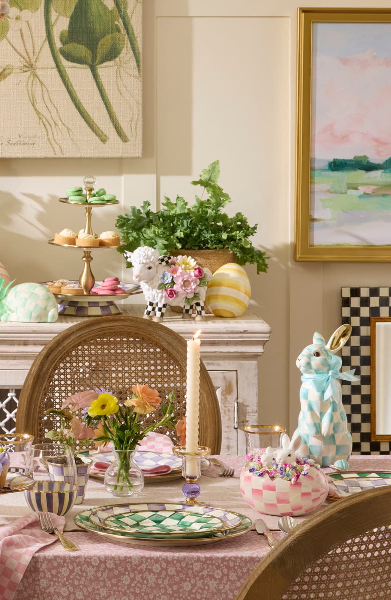 MACKENZIE CHILDS Rosy Check Peekaboo Bunny Egg Figurine, Alternate, color, Pink