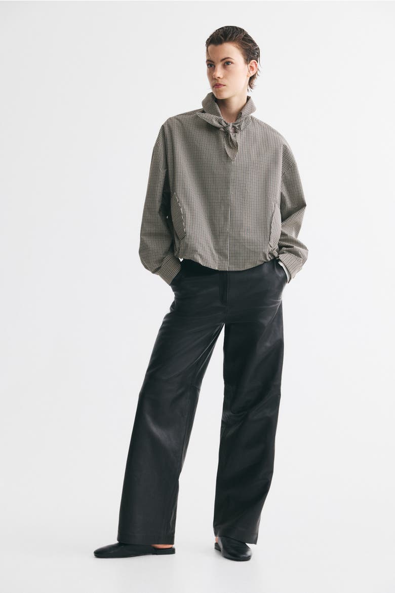 Scarf-collar Bubble-hem Jacket, Alternate, color, Taupe/checked