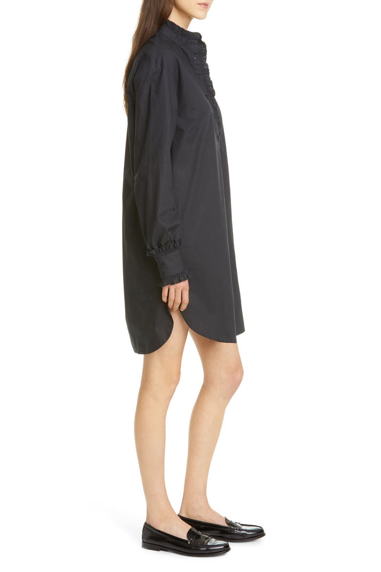Lady Tunika Ruffle Long Sleeve Poplin Shirtdress, Alternate, color, NAVY