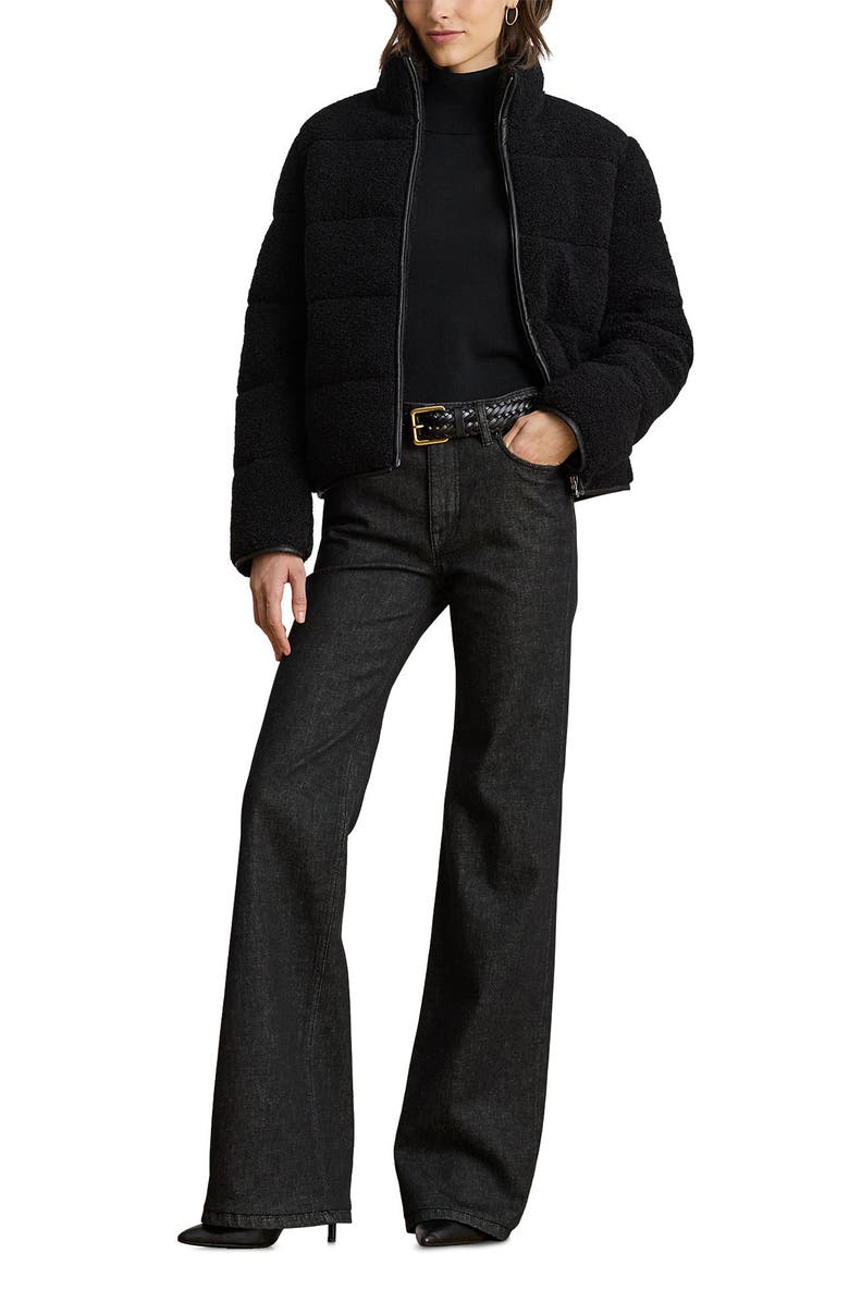 Lauren Ralph Lauren Faux Shearling Puffer Jacket, Alternate, color, Black/ Black