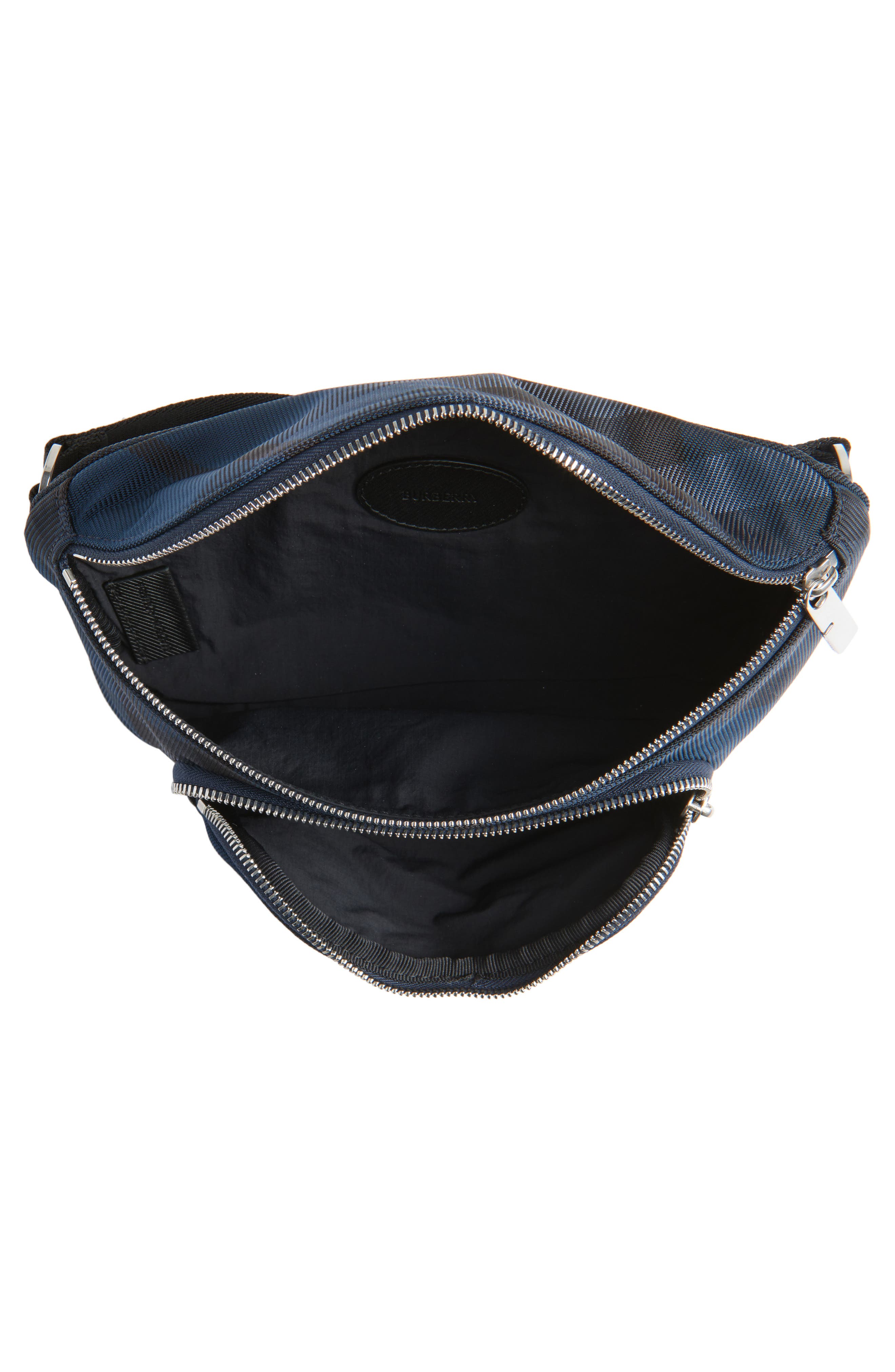 Burberry Grid Check Nylon Belt Bag, Alternate, color, Navy
