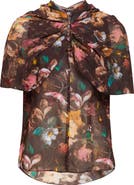 Lela Rose Floral Chiffon Cowl Neck