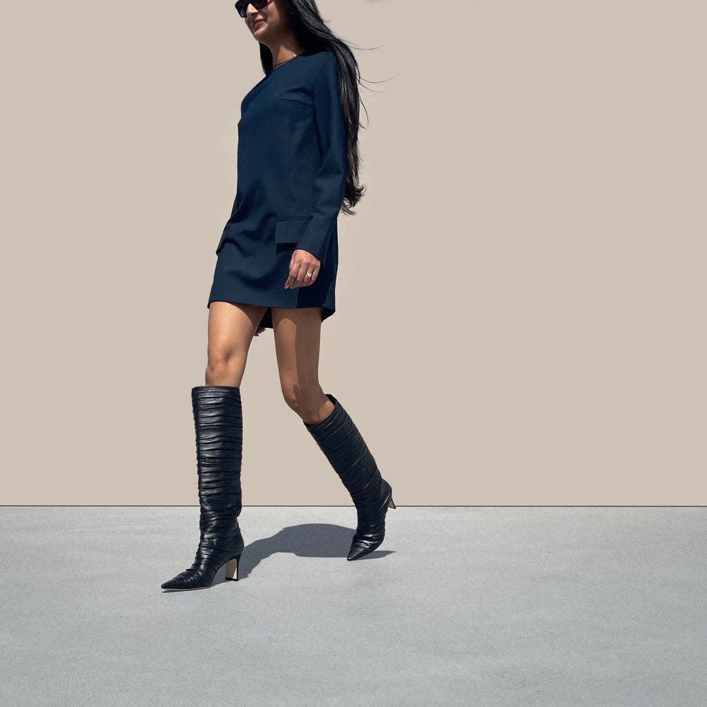 Neil J. Rodgers Plisse Knee Boot, Alternate, color, Black Nappa