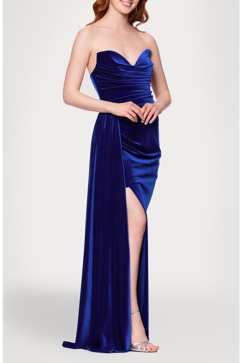 Drape Strapless Velvet Gown, Alternate, color, SAPPHIRE