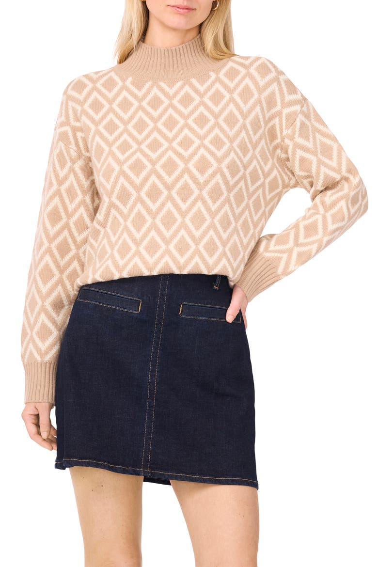 Diamond Jacquard Turtleneck Sweater, Main, color, OXFORD TAN