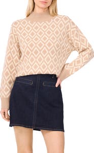 Vince Camuto Diamond Jacquard Turtleneck Sweater