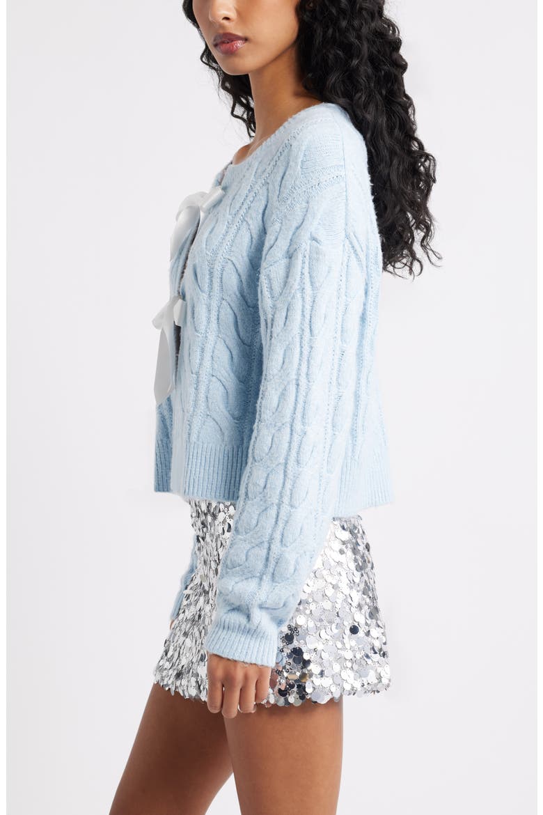 Cable Bow Tie Cardigan, Alternate, color, BLUE SKYRIDE