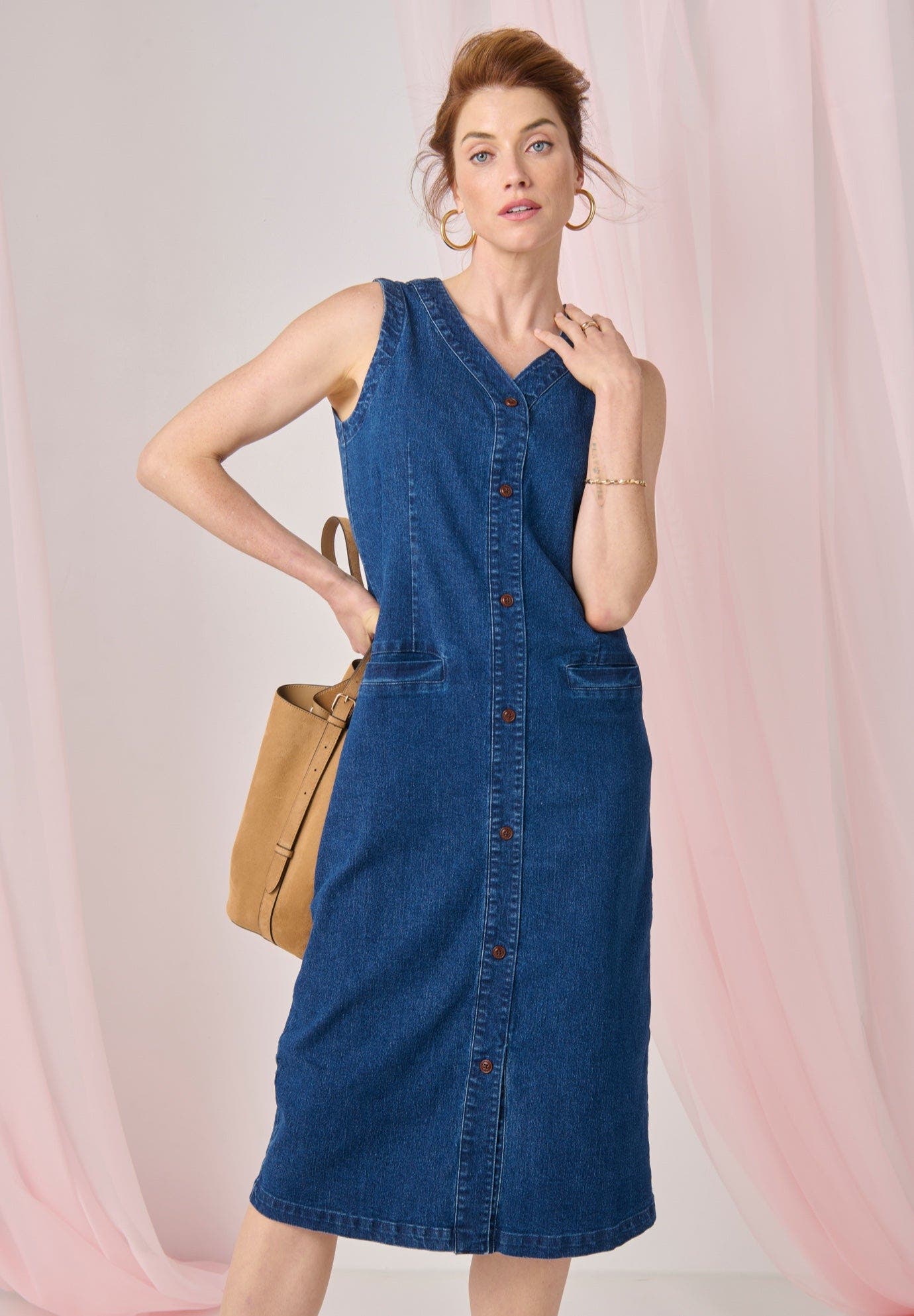 Denim Button Midi Dress - image 2