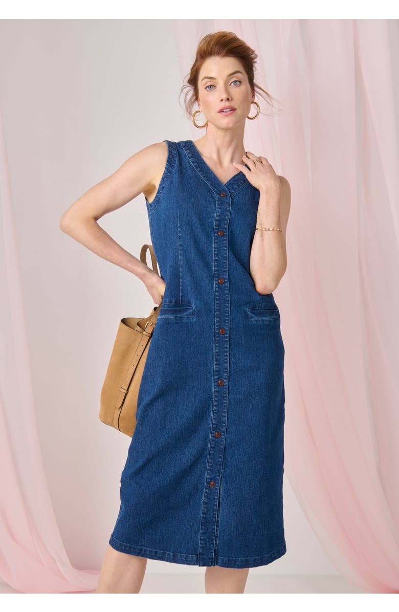 Jessica London Denim Button Midi Dress, Alternate, color, Medium Stonewash
