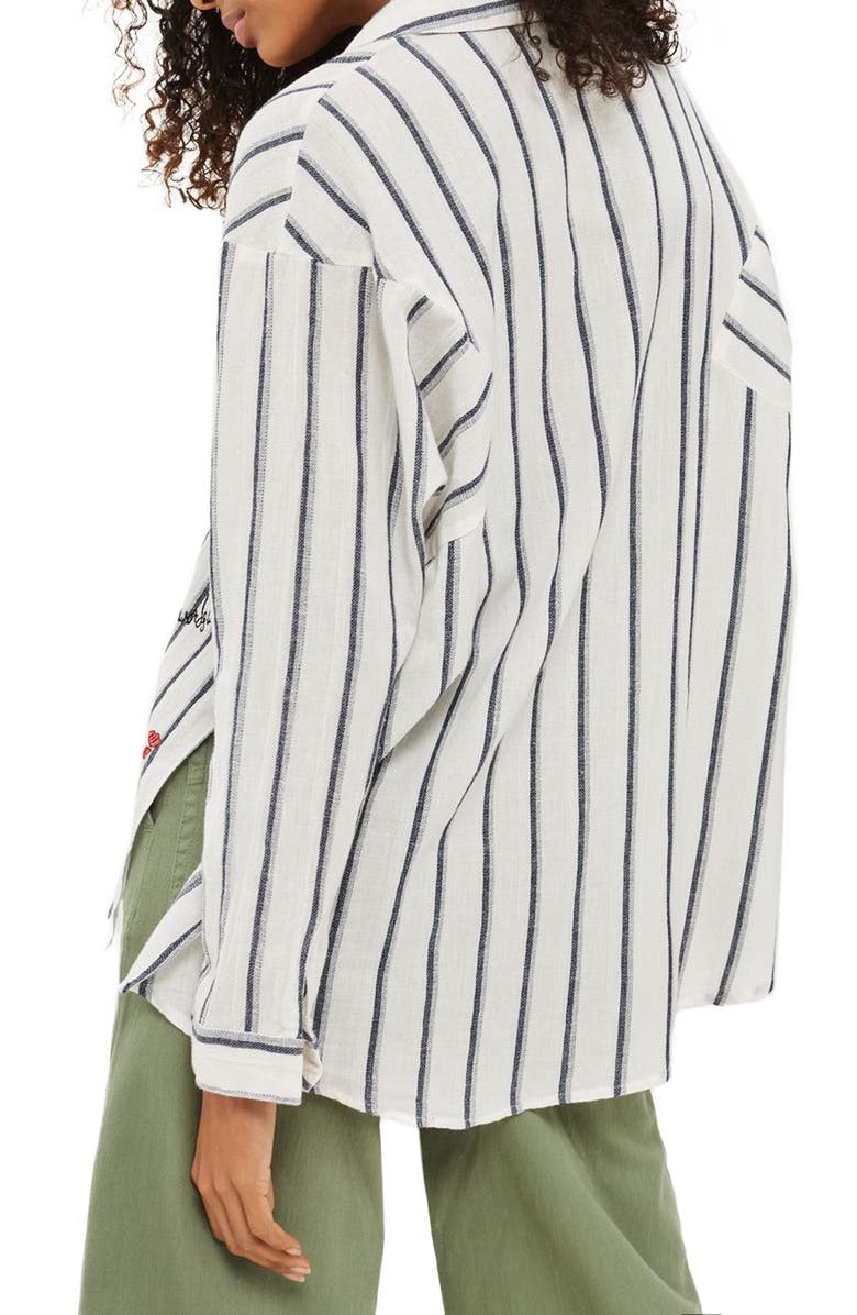 Topshop Floating Floral Embroidered Shirt, Alternate, color, 