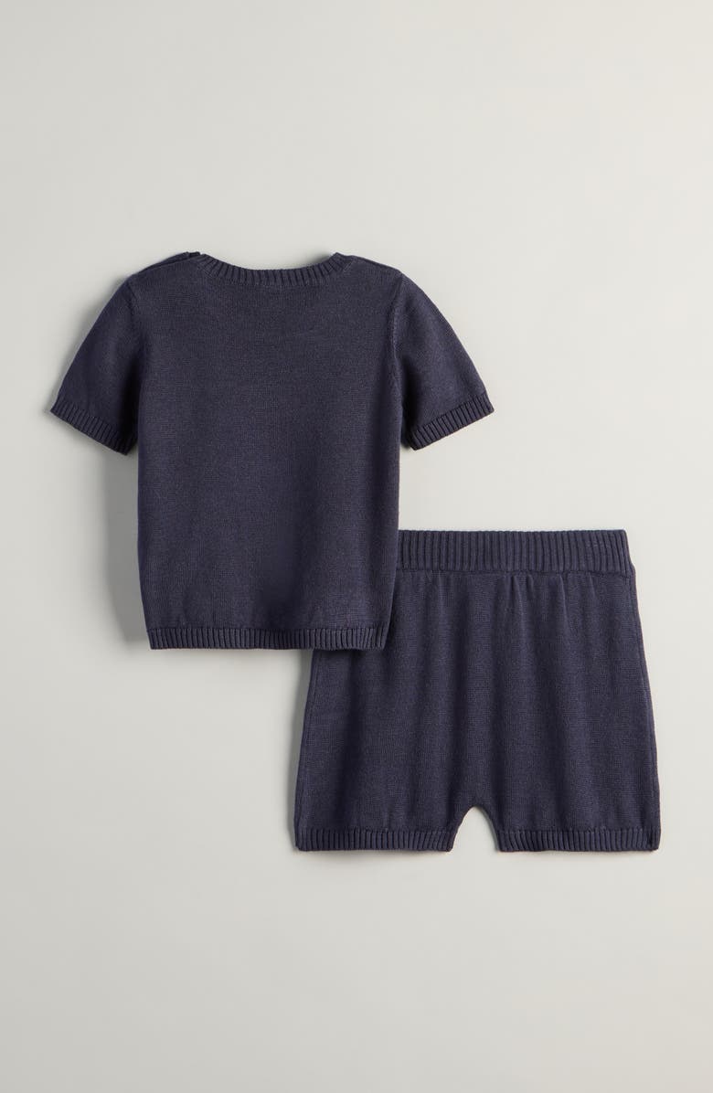 Nordstrom Motif Short Sleeve Cotton Blend Sweater & Shorts Set, Alternate, color, Navy Peacoat Seahorse