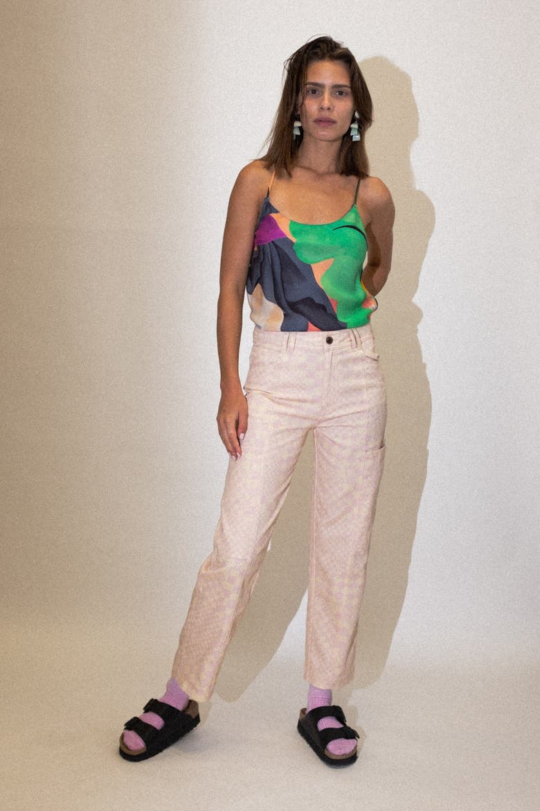 Pierot Straight-Leg Checkered Jeans, Alternate, color, Pink Check