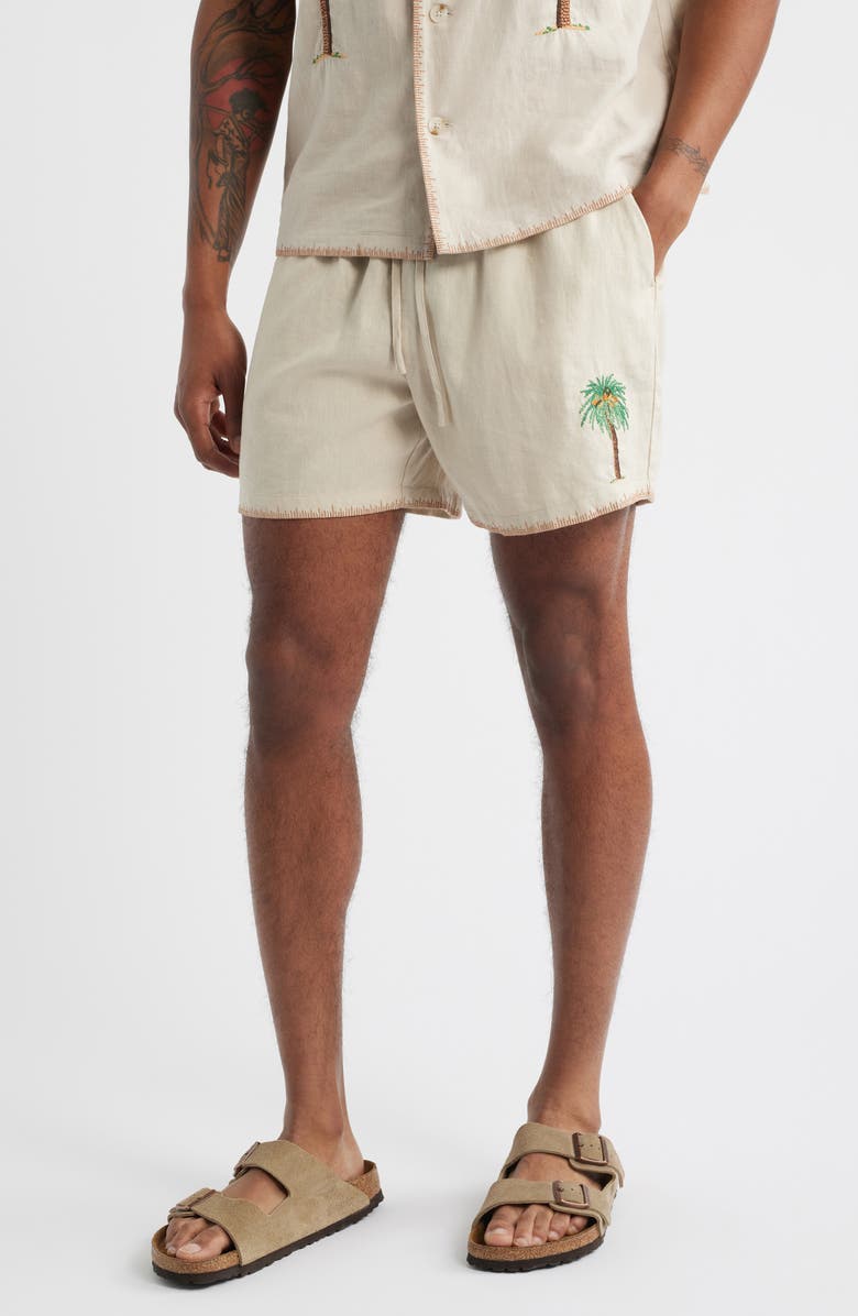 MAVRANS Palm Tree Linen Blend Shorts, Main, color, White