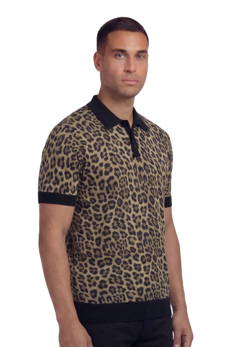 Leopard Mens Merino Silk Cashmere Polo, Alternate, color, LEOPARD BROWN