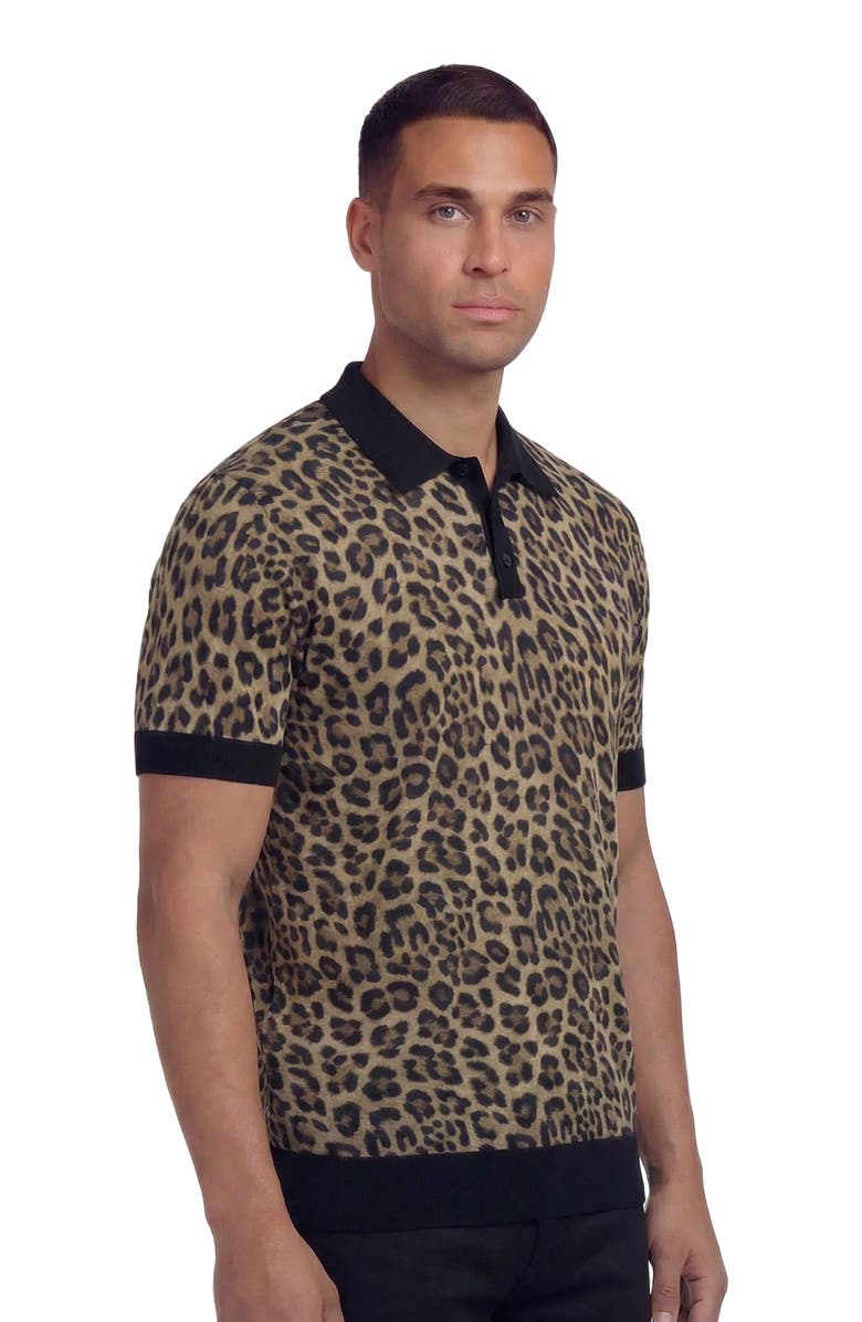 Lords of Harlech Leopard Mens Merino Silk Cashmere Polo, Alternate, color, Leopard Brown