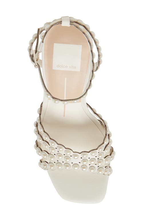 Dolce Vita Hellen Pearly Bead Ankle Strap Sandal In White Leather