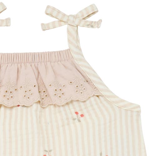 Modern Moments™ By Gerber Sleeveless Ruffle Romper In Beige Cherry Stripe