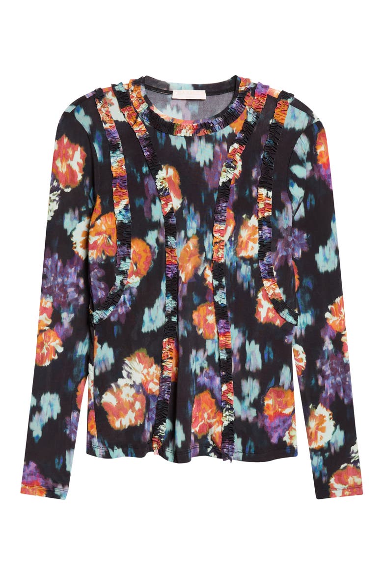 Clover Floral Frill Detail Jersey Top, Alternate, color, NOCTURNE