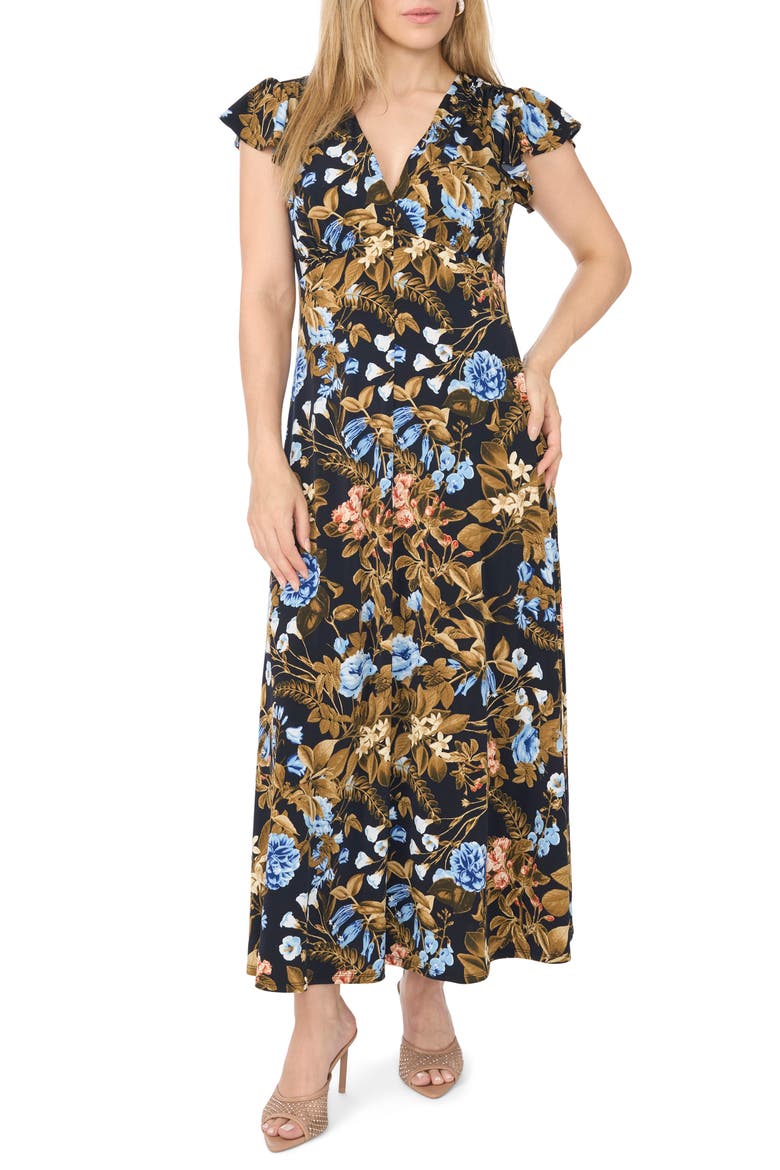 Surplice Empire Waist Maxi Dress, Main, color, INDIGO NIGHT