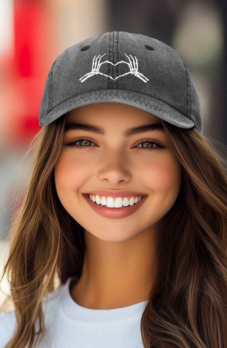 Dalix Skeleton Heart Embroidered Dad Hat, Alternate, color, Washed Black