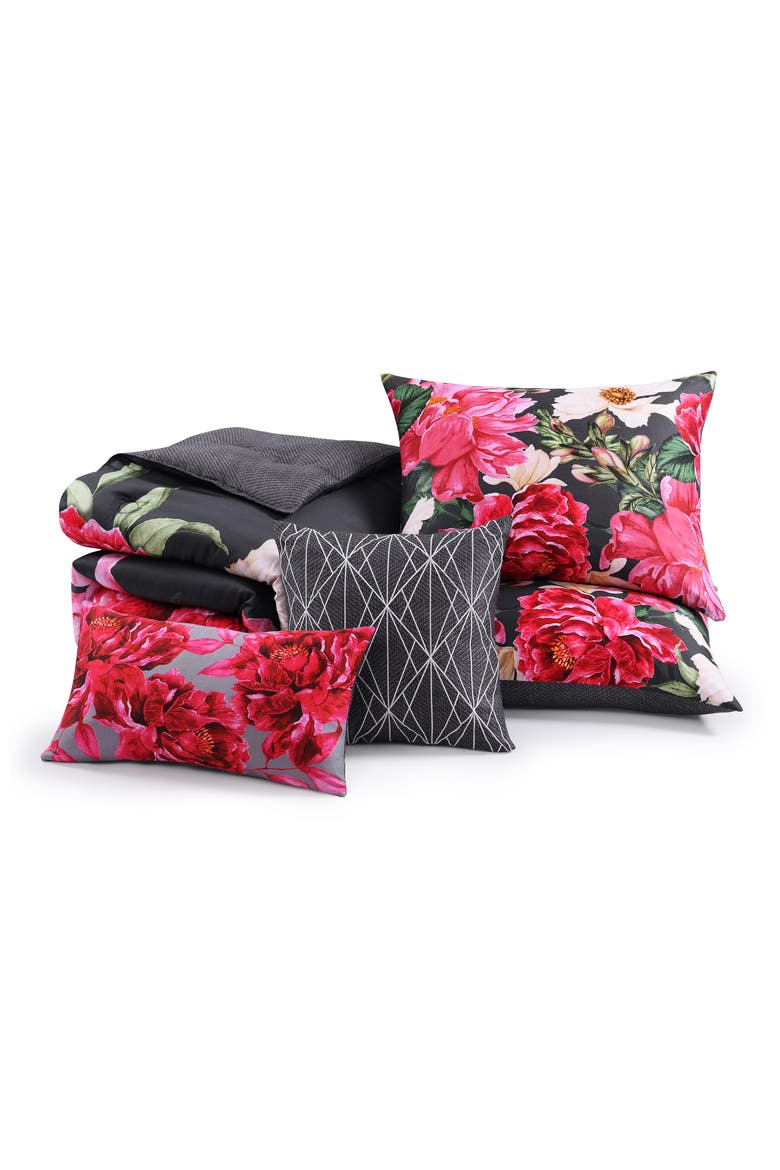 Flower Garland Cotton Sateen Comforter Set, Alternate, color, GREY