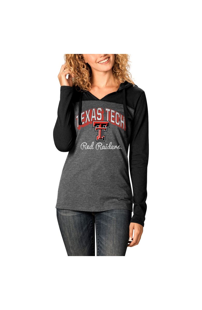 CAMP DAVID Women's Charcoal Texas Tech Red Raiders Knockout Color Block Long Sleeve V-Neck Hoodie T-Shirt, Alternate, color, 