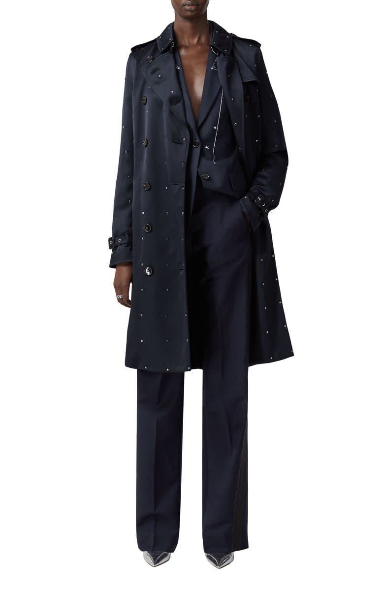 Burberry Kensington Crystal Studded Trench Coat, Main, color, 