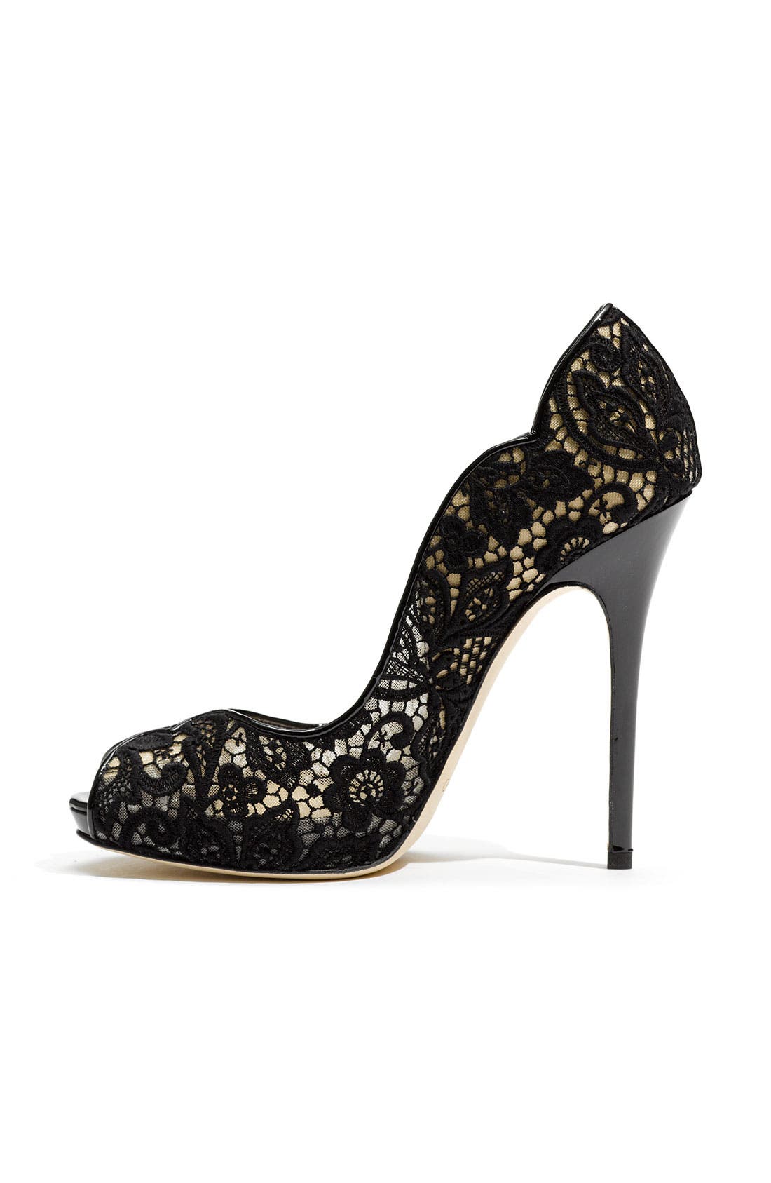 'Faith' Lace Peep Toe Pump, Alternate, color, BLACK