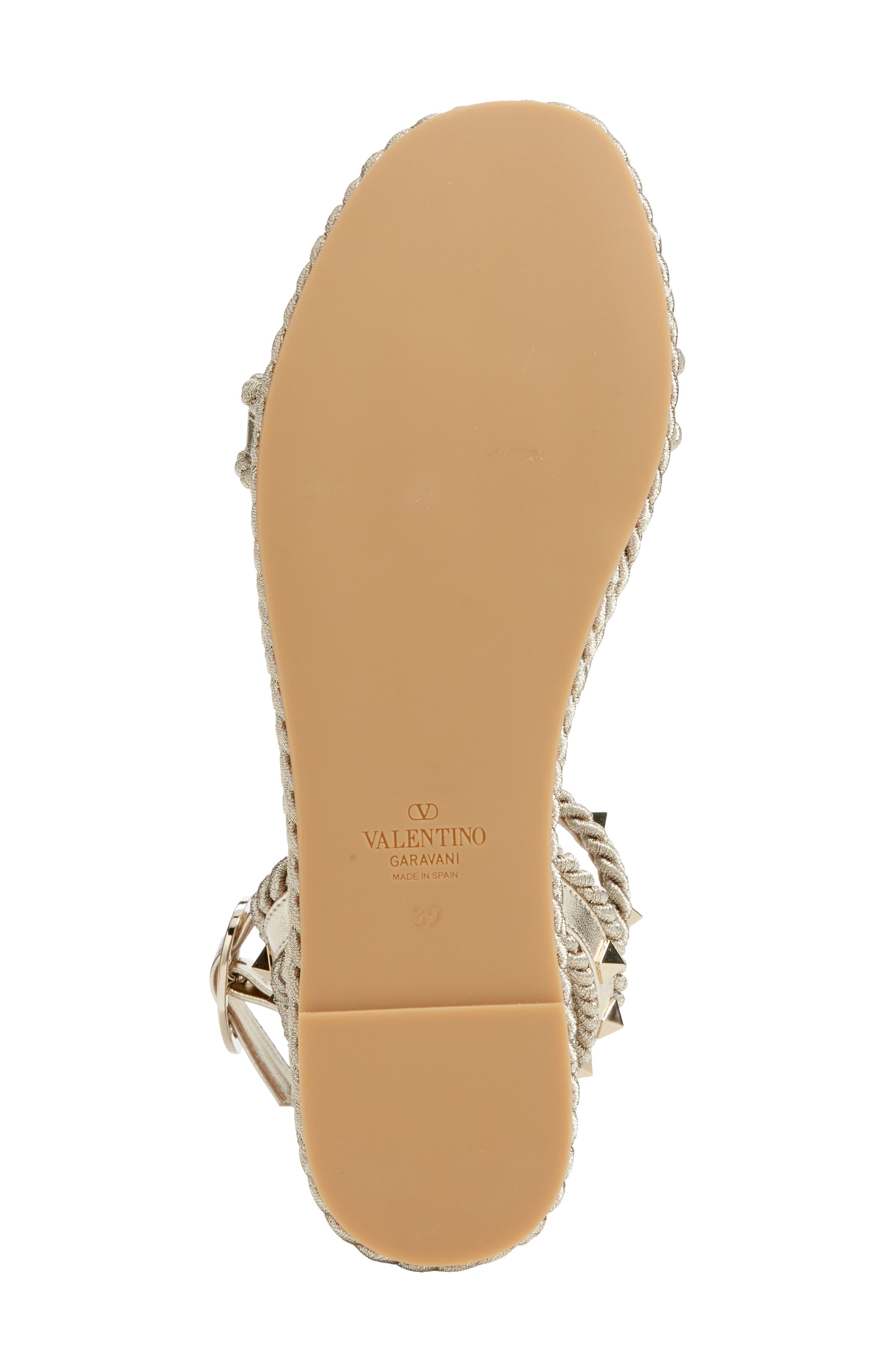 Rockstud Ankle Strap Espadrille Platform Sandal, Alternate, color, PLATINO