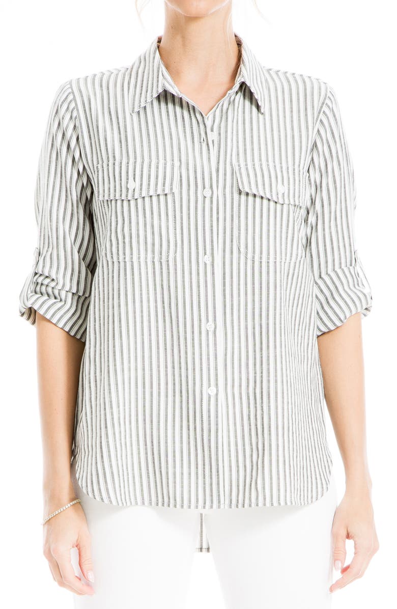MAX STUDIO Stripe Roll Tab Button-Up Utility Shirt, Main, color, 
