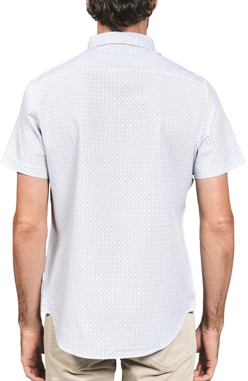 7 Diamonds Noah Geo Print Short Sleeve Performance Button-up Shirt In Light Blue