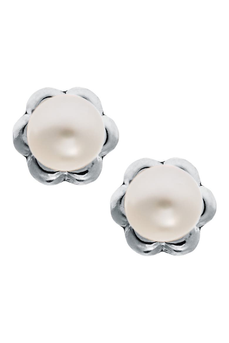 Sterling Silver & Cultured Pearl Earrings, Main, color, WHITE