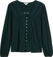 Lucky Brand Lace Yoke Peasant Top