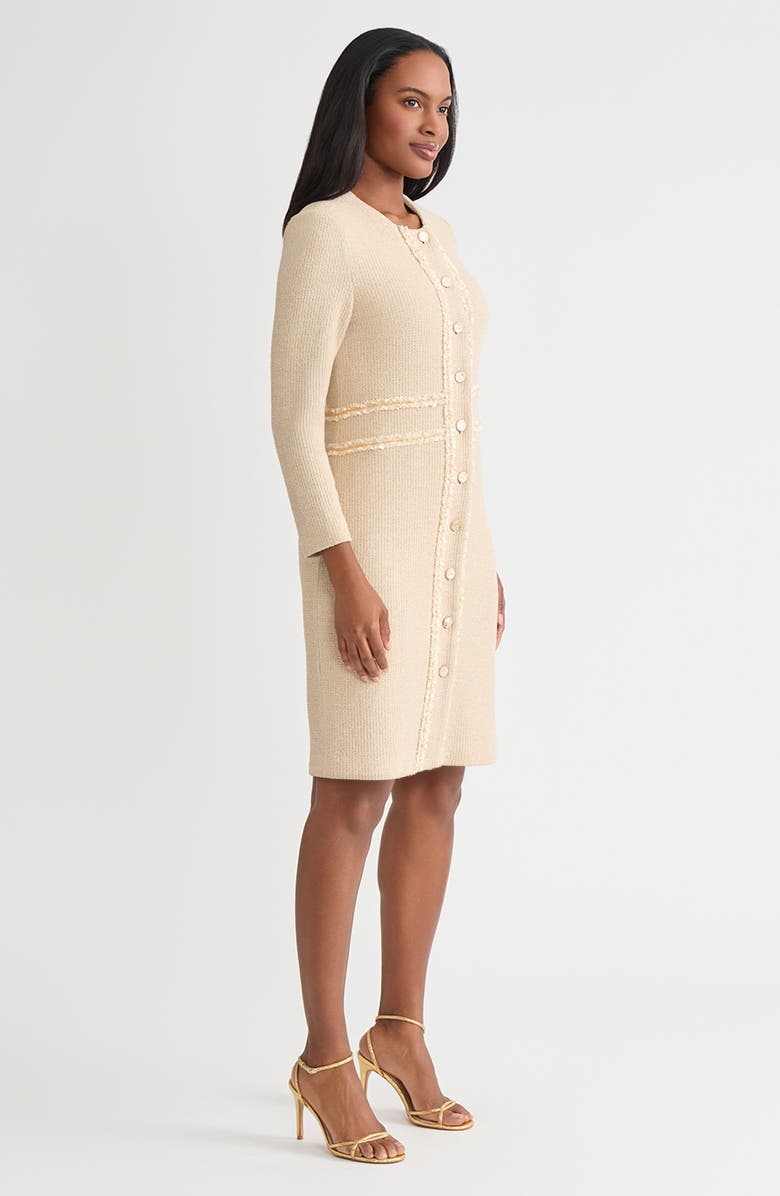 Misook Heritage Lurex Ribbon Chain Trim Knit Jacket, Alternate, color, Biscotti/Gold