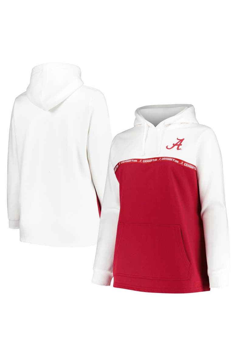Women's Profile White/Crimson Alabama Crimson Tide Plus Size Taping Pullover Hoodie, Main, color, White