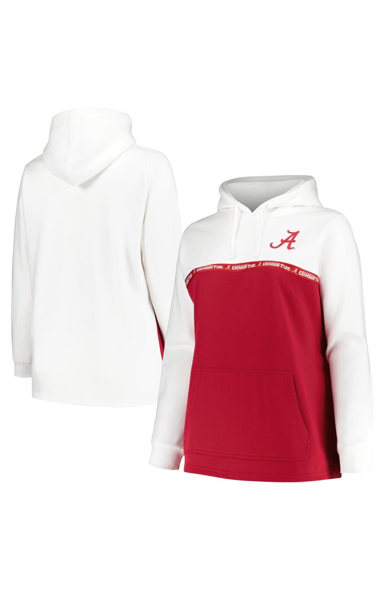 PROFILE Women's Profile White/Crimson Alabama Crimson Tide Plus Size Taping Pullover Hoodie, Main, color, White