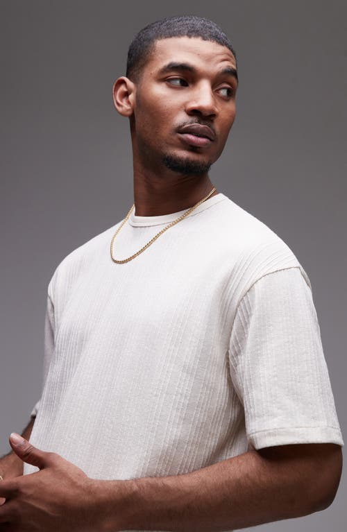 Topman Oversized Fit Textured Stripe T-shirt In White