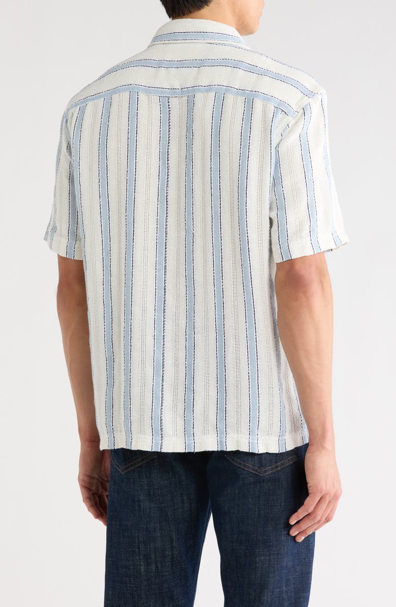 DENIM AND FLOWER Relaxed Fit Stripe Short Sleeve Button-Up Shirt, Alternate, color, Off White