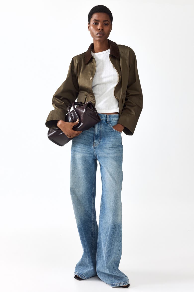 Jacket With Corduroy Collar, Main, color, Dark khaki green