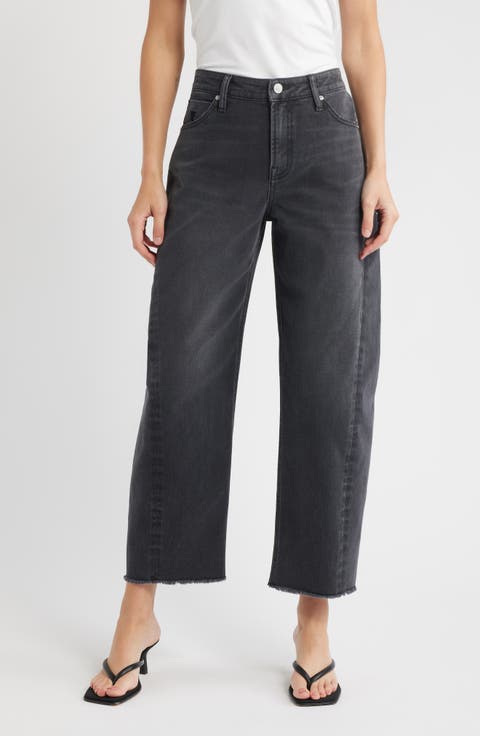 Frayed High Waist Ankle Barrel Jeans