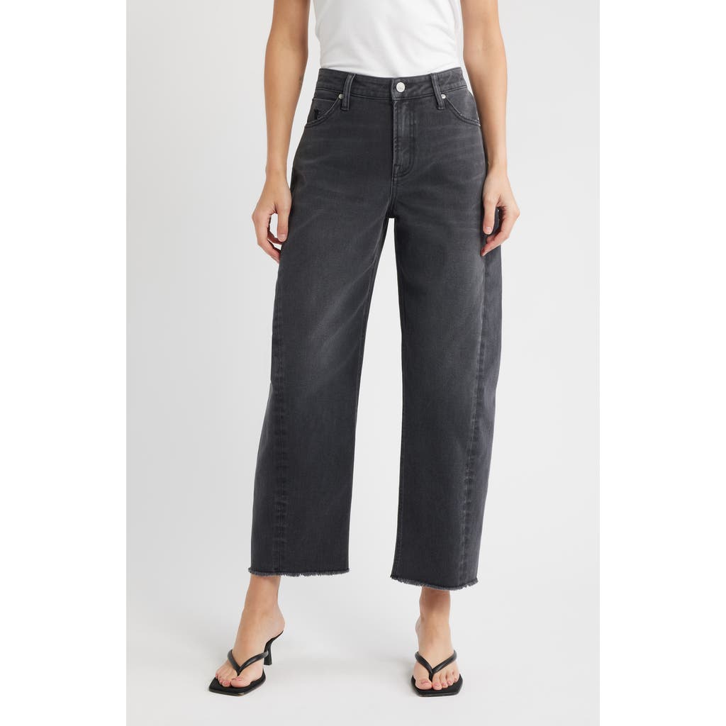 City Blues Frayed High Waist Ankle Barrel Jeans In Black