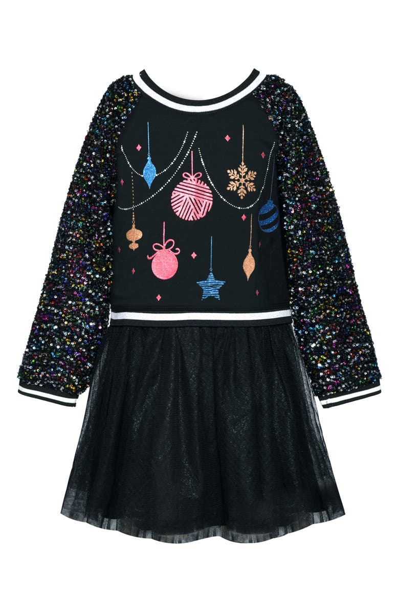 Truly Me Kids' Ornament Long Sleeve Dress, Main, color, Black Multi