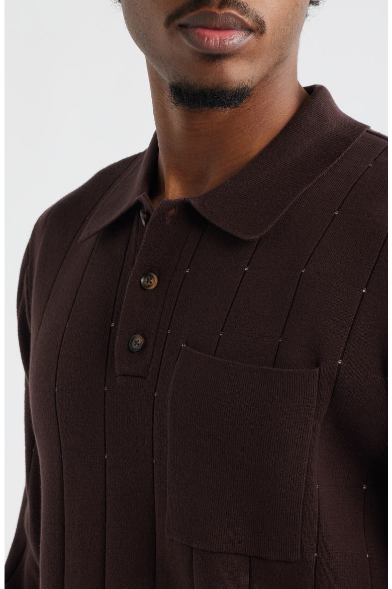 Pointelle Long Sleeve Polo, Alternate, color, BROWN