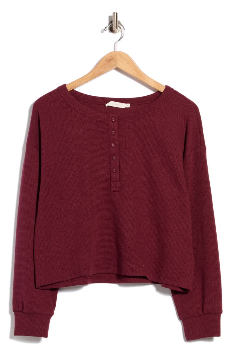 Waffle Knit Cropped Henley Tee, Alternate, color, MULBERRY