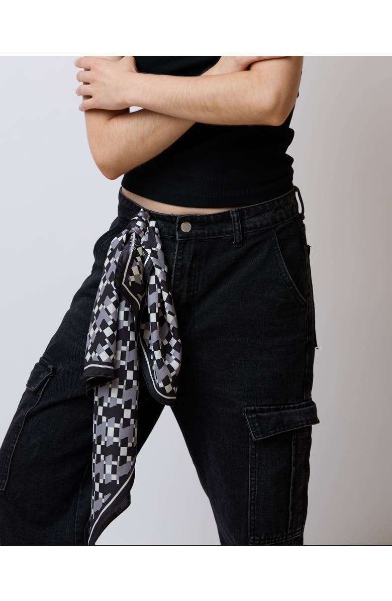 Lost Pattern "Houndstooth Moderne" Silk Bandana Scarf, Alternate, color, Grey